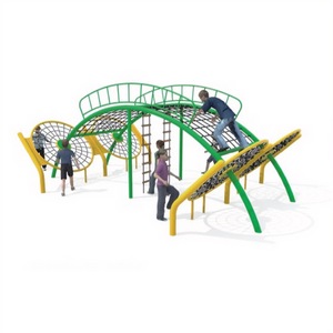 Structure de jeu triangulaire noire de haute qualité avec toboggan orange, balançoires, <span class=keywords><strong>zone</strong></span> d'escalade et tabourets champignons pour parc - Product Image 2