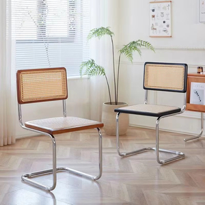 Sedia da Pranzo Moderna <span class=keywords><strong>in</strong></span> Stile Bauhaus Scandinavo, <span class=keywords><strong>in</strong></span> <span class=keywords><strong>Legno</strong></span> Massello e Rattan, <span class=keywords><strong>con</strong></span> Telaio <span class=keywords><strong>in</strong></span> Ferro e Seduta e Schienale Intrecciati a Mano, Elegante per Interni - Product Image 4