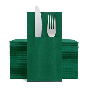 Serviettes en papier vertes effet lin avec poche, 50 pièces, serviettes pliées pour la décoration <span class=keywords><strong>de</strong></span> fête, la salle <span class=keywords><strong>de</strong></span> bain ou le restaurant - Product Image 1