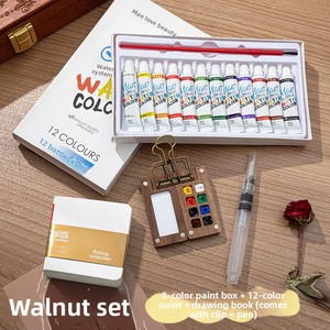 Set de Pintura de Acuarela <span class=keywords><strong>en</strong></span> Miniatura, Caja de <span class=keywords><strong>Madera</strong></span> de Nogal, Portátil y Compacto para Dibujar, Pintar y Mezclar Colores <span class=keywords><strong>en</strong></span> Viajes - Product Image 4