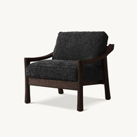 Fauteuil en bois de chêne japonais Wabi-sabi de qualité supérieure, confortable, avec tissu texturé blanc cassé, chaise d'appoint, structure en bois massif, canapé simple pour hôtel