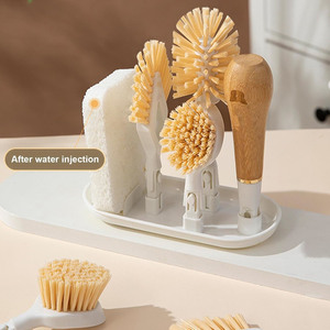 4 in 1 Multifunctional Cleaning <b>Brush</b> Set PET Bamboo Material Pot <b>Bottle</b> Dish <b>Brush</b> With Sponge - Product Image 5