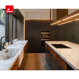 Armadio da <span class=keywords><strong>cucina</strong></span> in lacca metallizzata e opaca con cassetto a coda di rondine in noce con isola in marmo e porta tascabile - Product Image 2