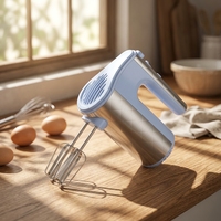 Batteur Électrique Portable 300W, 5 Vitesses, Léger, Design Ergonomique, Support de Table en Plastique, Idéal pour la Pâtisserie et la Cuisine, avec Crochet Pétrisseur