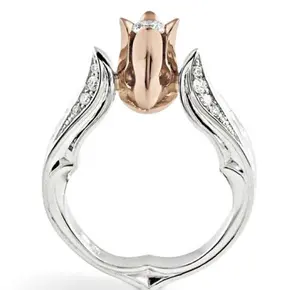 2024 all'ingrosso 14k anello in oro rosa da donna gioielli anelli di diamanti da donna da sposa a forma di rosa anello gioielli di moda