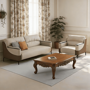 Sofá de Cuero Moderno Minimalista Marrón y Blanco de 2 Plazas con Sillones, Muebles de Lujo <span class=keywords><strong>para</strong></span> Sala de Estar, Oficina en Casa, Hotel, Juego de Sofás - Product Image 1