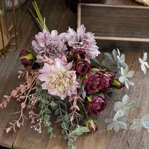 Bouquet d'hortensias artificiels style bohème, fleurs séchées, mini-roses en rayonne, arrangement floral réaliste fait main pour mariage - Product Image 3