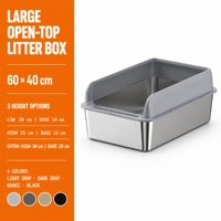 Litière pour chat en acier inoxydable grande taille, modèle ouvert, anti-éclaboussures, facile à nettoyer, 60 x 40 cm – Nouveauté 2026, Offre Spéciale