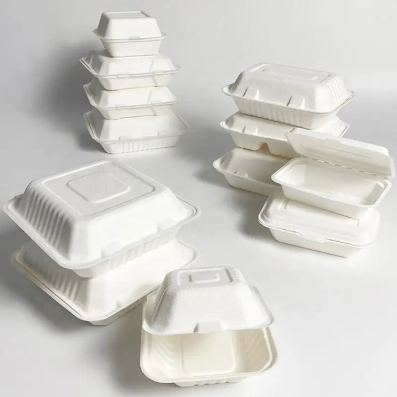 Recipiente desechable Biodegradable para alimentos, caja de almacenamiento de alimentos de caña de azúcar, 100%