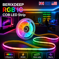 Bande LED COB RGB IC 576 LED/m 24V 10mm BERIXDEEP, couleur magique sans points, contrôle intelligent par application, adressable, réglable pour l'éclairage décoratif
