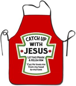 Red Ketchup Bottle Print Sleeveless <b>Apron</b> Polyester Adjustable <b>Waist</b> Kitchen Baking Coffee Shop <b>Apron</b> - Product Image 1