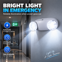Lampe LED d'urgence, boîtier en plastique résistant au feu, deux têtes de lampe, 3 heures d'autonomie, rechargeable, 1800 mAh, IP20, 6000 K, intérieur