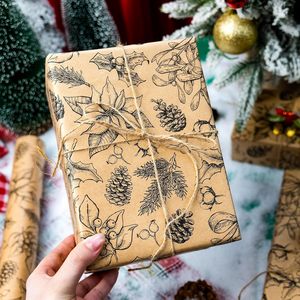 MAYPLUSS Kraft Christmas <b>Wrapping</b> <b>Paper</b> 17 Inch X 33 Feet Holly Berry Pinecone Pattern Brown Packaging <b>Paper</b> - Product Image 6