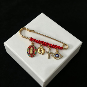 Pin Pesona Mata Biru, Pin Pengaman Kehamilan dengan Tali Merah, Bros Keberuntungan <span class=keywords><strong>Hamsa</strong></span> untuk Kereta Bayi dan Pakaian - Product Image 3