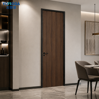 Porte de chambre moderne en noyer, porte intérieure en WPC avec poignée noire pour appartements