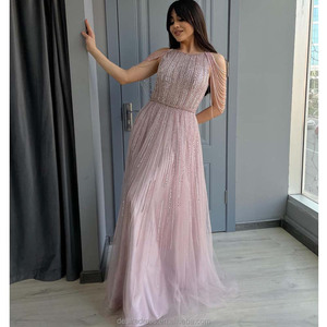 DSRSM001 Superbe perlé gland sans manches bateau cou une ligne mariage invité robes De bal <span class=keywords><strong>Robe</strong></span> De soirée robes De soirée pour les dames - Product Image 1