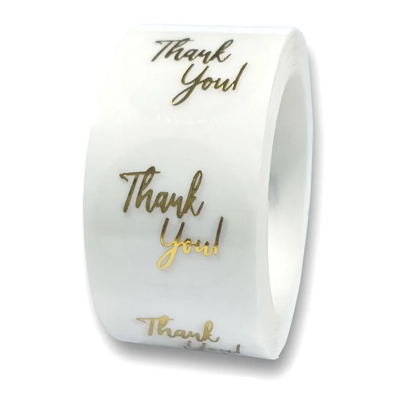 Printing Rose Gold Sticker Waterproof Round Thank You Gold Foil Roll Clear Gloss Custom Logo Stickers Packaging Label