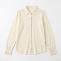 Suéter Cárdigan de Lana 100% Pura para Mujer, Estilo Francés, con Elegantes Puños de Encaje, Cierre de Botones, Lujo Discreto