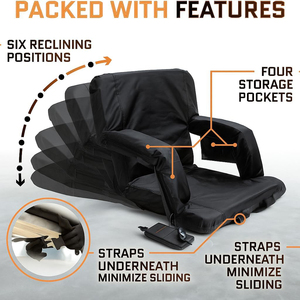 Sièges de stade chauffants avec dossier réglable personnalisé, coussin pliable portable, chaise de stade avec 4 poches et porte-gobelet - Product Image 2