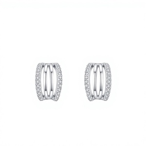 Ailmay Nouvelles Boucles d'Oreilles Clous Classiques en Argent Sterling 925 avec Zircon pour Femme, Bijoux Tendance pour Mariage, Fiançailles, Fête, Cadeau - Product Image 2