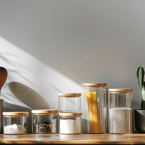 High Borosilicate Canister Spice <strong>Kitchen</strong> Food Glass <strong>Storage</strong> <strong>Jars</strong> With Bamboo Lid - Product Image 4