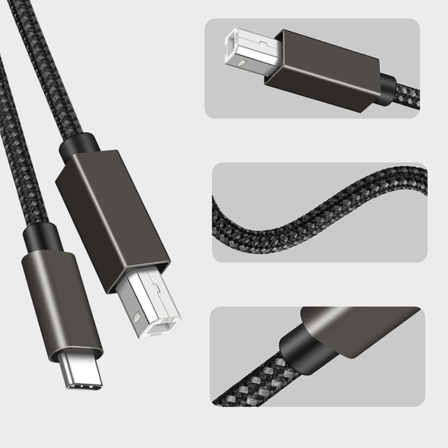 Customize USB Type-C to USB-B Printer Cable 480Mbps High Speed Braided Cord for Laptop to Printer Connection