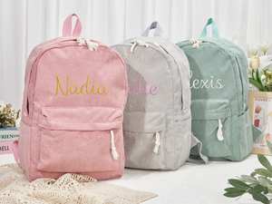 Mix Factory Sac à dos unisexe en <span class=keywords><strong>velours</strong></span> côtelé pour tout-petits Sac à livres brodé avec motif bonbon et fermeture à glissière personnalisée - Product Image 5