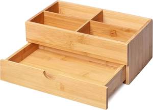 Étagère de rangement en bambou avec deux tiroirs, type sur pied, organisateur de maquillage, comptoir pour la cuisine - Product Image 2