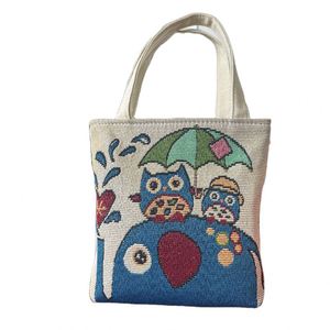 Jacquard Embroidered <b>Canvas</b> Handbag Cute Cartoon <b>Mini</b> Small Fresh Satchel Bag Casual Polyester Mobile Phone Bag - Product Image 1