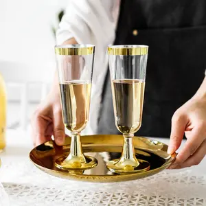 标志印花派对一次性酒杯香槟杯带金框香槟杯