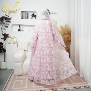 عباية دبي فاخرة مصنوعة يدويًا للعيد ورمضان، دانتيل مزخرف ثلاثي الأبعاد بالزهور واللؤلؤ، كارديجان مفتوح للمسلمات مع فستان داخلي - Product Image 5