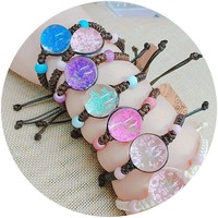 Bracelet unique pour femme, taille ajustable, simplicité végétale, corde d'ambre tissée, bijoux en fleurs séchées, bracelets et joncs