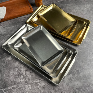 Plateau rectangulaire en <span class=keywords><strong>acier</strong></span> inoxydable 304 de qualité commerciale, design coréen moderne, plateau de service personnalisable pour restaurant et traiteur - Product Image 1