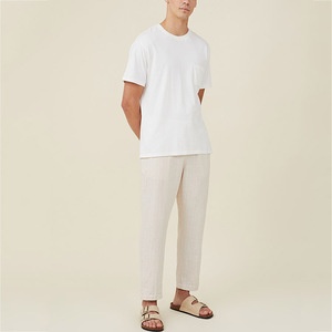 2023 estate Casual cotone naturale lino bianco <span class=keywords><strong>a</strong></span> <span class=keywords><strong>righe</strong></span> dritte <span class=keywords><strong>pantaloni</strong></span> per gli uomini - Product Image 2