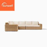 Ensembles de meubles de balcon d'extérieur, canapé modulaire en forme de L, sectionnel, en rotin PE, aluminium, imperméable, salon moderne, jardin, patio