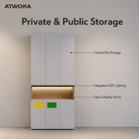 Armoire de bureau modulaire ATWOKA, meuble de rangement à trois niveaux avec niche d'affichage LED et casier credenza
