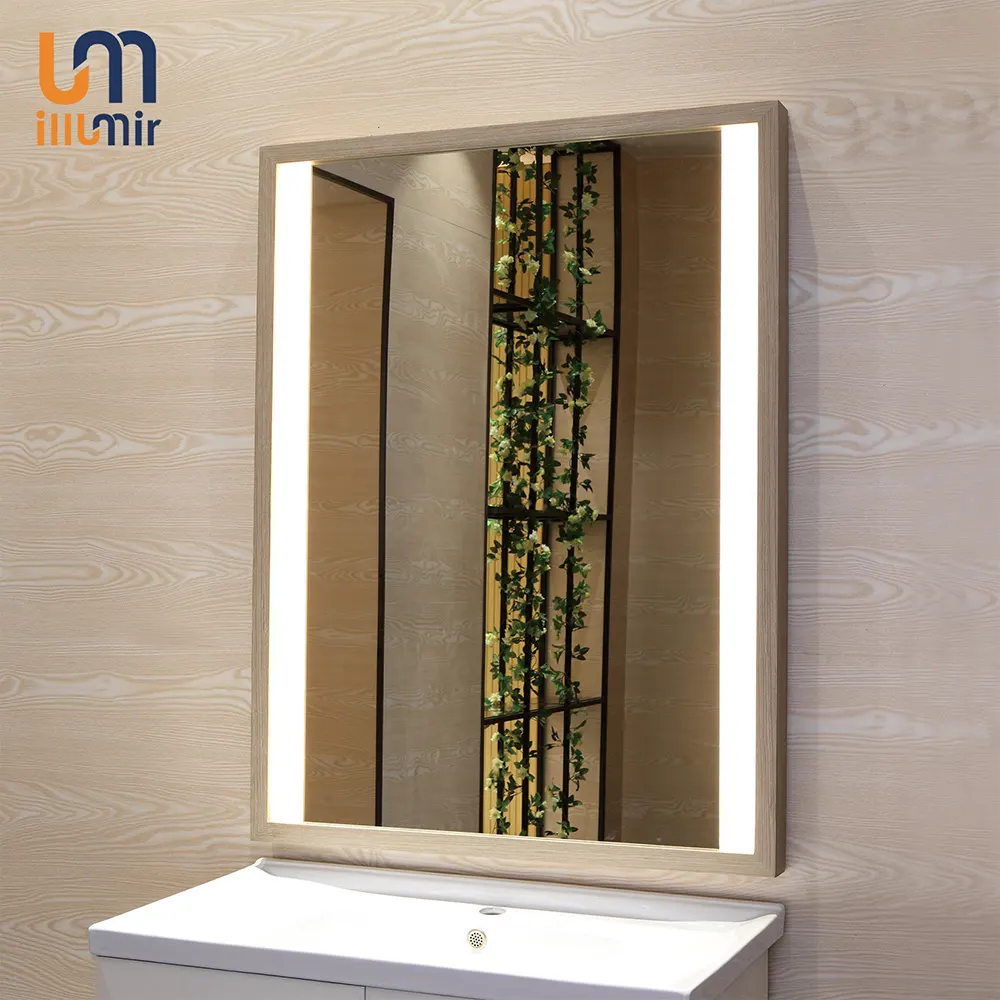 Lighted Makeup Mirror Bathroom Wall Mouted Wood Makeup Mirror