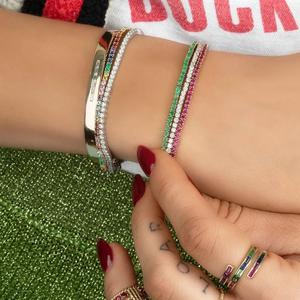 LOZRUNVE 925 Plata oro multicolor Arco Iris piedra CZ eternidad pulsera de tenis - Product Image 6