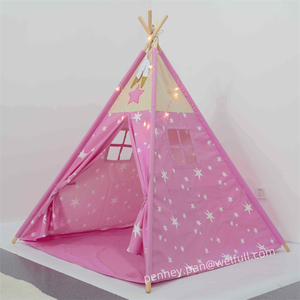 Tente <span class=keywords><strong>tipi</strong></span> château en bois personnalisée pour intérieur/extérieur, grande tente de jeu pour enfants, maison de jeu en toile de coton <span class=keywords><strong>rose</strong></span> avec étoiles - Product Image 1