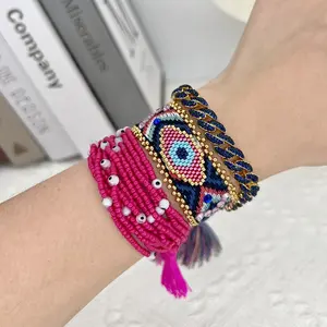 2023 Miyuki graines perlées Bracelets ensemble réglable en gros mal des yeux perles de verre plaqué or Bracelet femmes filles