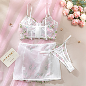 Hot Sexy See Through Lingerie Set Push up <b>Perspective</b> Mesh Lace-Bra and Panties Set Lace Embroidered Lingerie Set - Product Image 6