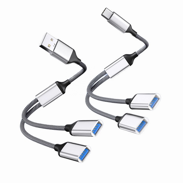 2-in-1 USB-A Type-C to 2x USB Type-A OTG Hub Adapter DC Output for Laptop Use-Compatible with iPhone 15 for Apple Macbook Air