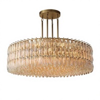 Lustre suspendu de style américain de luxe à hauteur réglable RH, en cuivre/verre, pour villas et hôtels