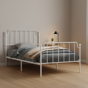 Struttura Letto Singolo in Acciaio Verniciato a Polvere Bianca, Design Minimalista, Arredamento Camera da Letto in Metallo Rettangolare - Product Image 2