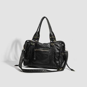 Cross-border Best-selling French-style Vintage Biker <b>Bag</b> <b>Soft</b> PU <b>Leather</b> Shoulder Crossbody Tote Large Women's <b>Bag</b> High Capacity - Product Image 3