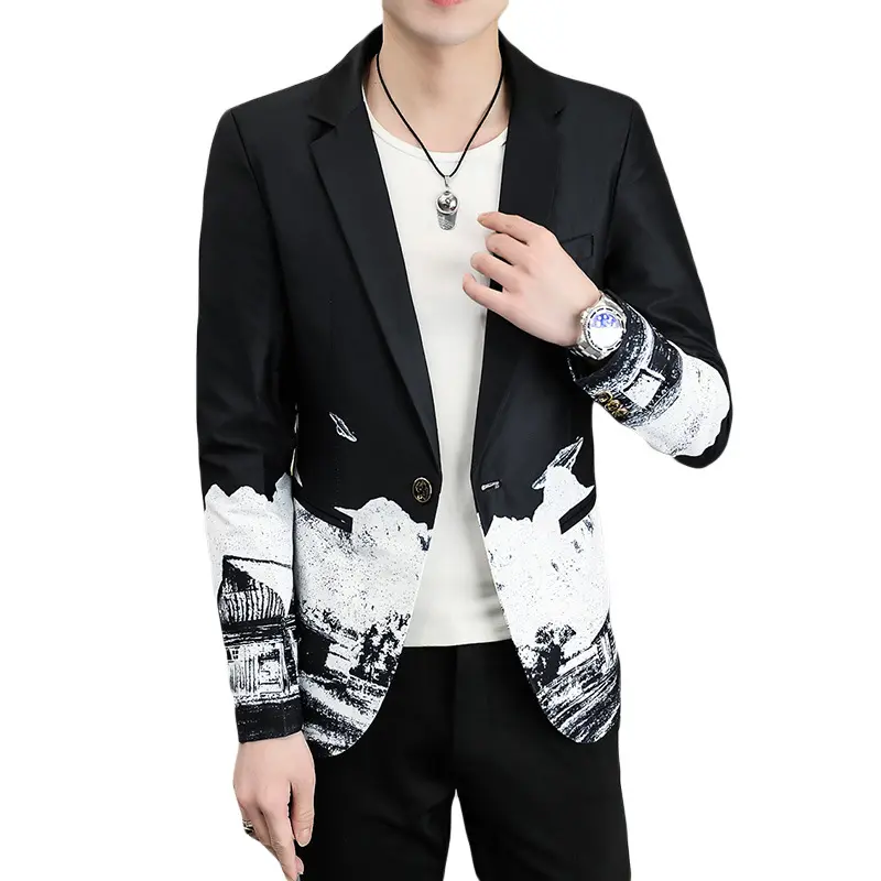 Men's casual personalized printed suit ins Korean fashion slim handsome small suit men's spring and autumn coat