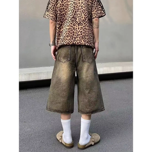 FY américain rétro recadrée hommes jambe large Shorts <span class=keywords><strong>jean</strong></span> hommes Y2k Baggy lavé ample <span class=keywords><strong>droit</strong></span> décontracté Couple Shorts 3/4 <span class=keywords><strong>jean</strong></span> pour hommes - Product Image 3