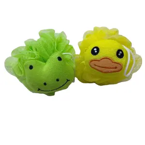 Yellow Green Animal Frog Duck Shaped Cartoon Children bath Puff Back Scrubber Mesh Sponge Loofah Balls Pouf Puff