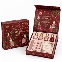Boîte cadeau de Noël rigide empilable à fermeture magnétique, en papier texturé lin avec estampage à chaud argenté, pour emballage de vernis à ongles