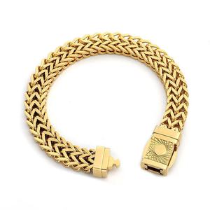 yunnique Gold Plated <b>Titanium</b> Steel <b>Chain</b> Bracelet With Engraved Buckle Unisex Jewelry Gift - Product Image 2
